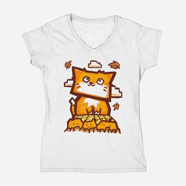 Cat In Fall Season-Womens-V-Neck-Tee-bloomgrace28