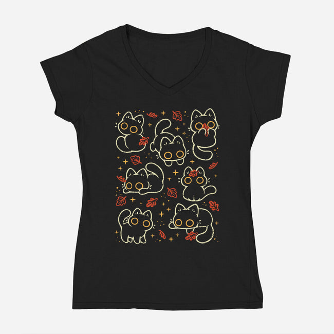 Black Autumn Cats-Womens-V-Neck-Tee-xMorfina