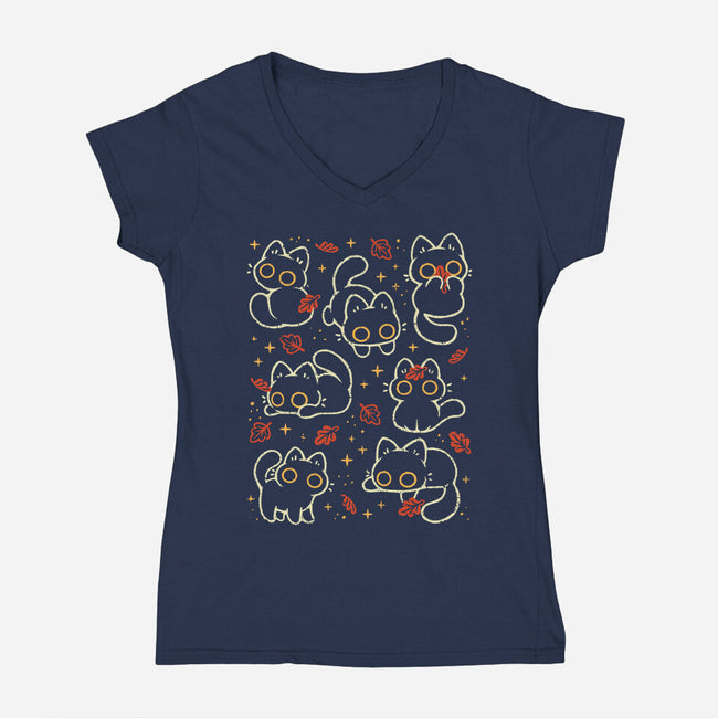 Black Autumn Cats-Womens-V-Neck-Tee-xMorfina