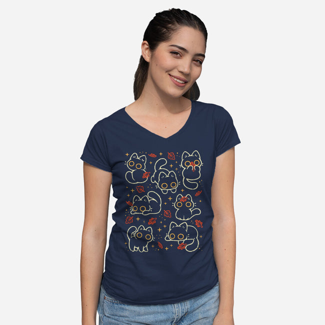Black Autumn Cats-Womens-V-Neck-Tee-xMorfina
