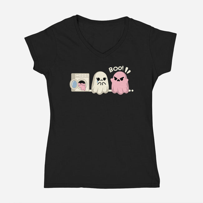 Pink Laundry Ghost-Womens-V-Neck-Tee-NemiMakeit
