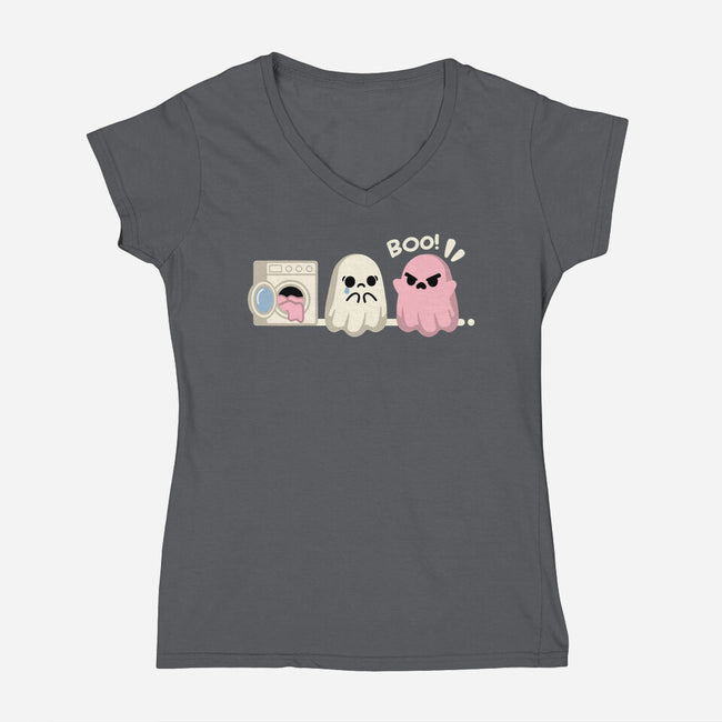 Pink Laundry Ghost-Womens-V-Neck-Tee-NemiMakeit