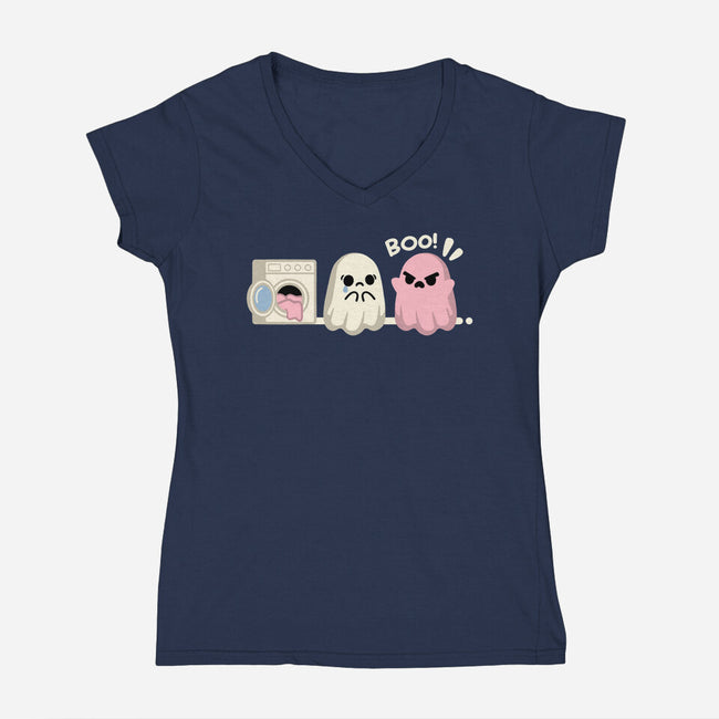 Pink Laundry Ghost-Womens-V-Neck-Tee-NemiMakeit