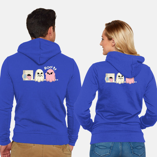 Pink Laundry Ghost-Unisex-Zip-Up-Sweatshirt-NemiMakeit
