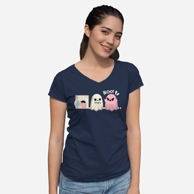 Pink Laundry Ghost-Womens-V-Neck-Tee-NemiMakeit