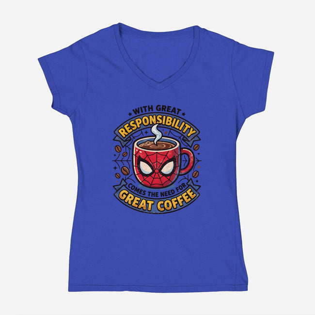 Great Responsibility Great Coffee-Womens-V-Neck-Tee-milasneeze