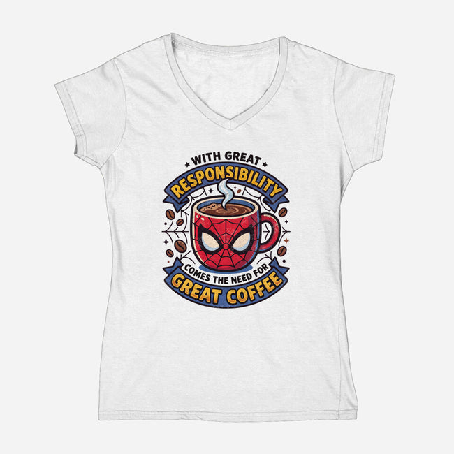 Great Responsibility Great Coffee-Womens-V-Neck-Tee-milasneeze