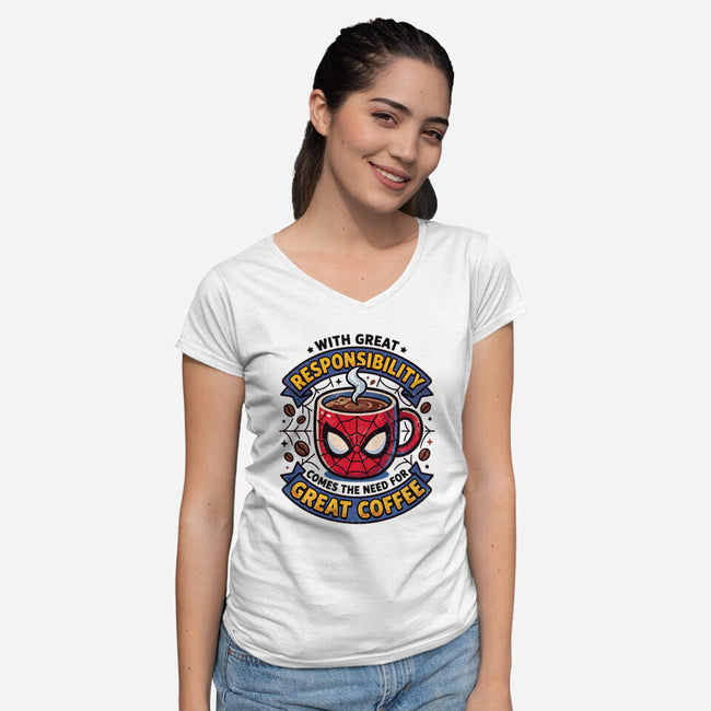 Great Responsibility Great Coffee-Womens-V-Neck-Tee-milasneeze