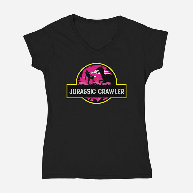 Jurassic Crawler-Womens-V-Neck-Tee-rocketman_art