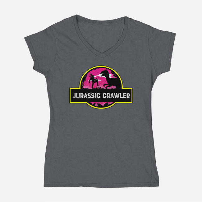 Jurassic Crawler-Womens-V-Neck-Tee-rocketman_art