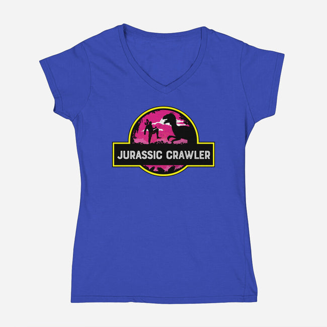 Jurassic Crawler-Womens-V-Neck-Tee-rocketman_art