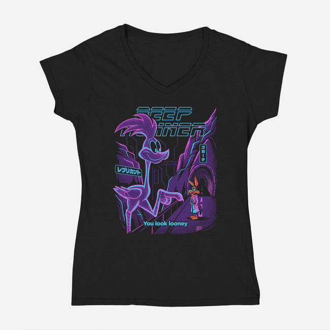 Beep Runner-Womens-V-Neck-Tee-estudiofitas