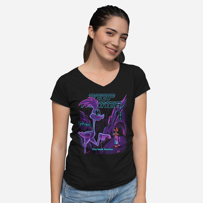 Beep Runner-Womens-V-Neck-Tee-estudiofitas