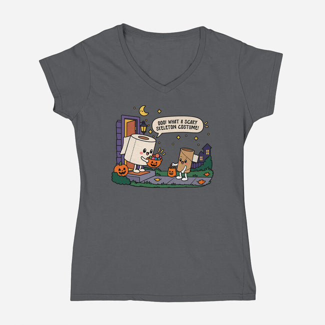 Bare Bones Halloween-Womens-V-Neck-Tee-benyamine12