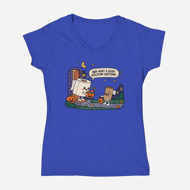 Bare Bones Halloween-Womens-V-Neck-Tee-benyamine12