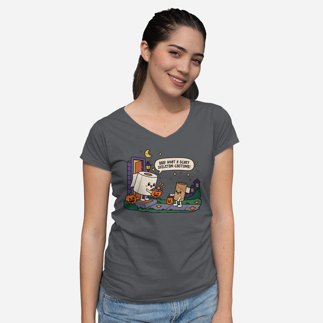 Bare Bones Halloween-Womens-V-Neck-Tee-benyamine12