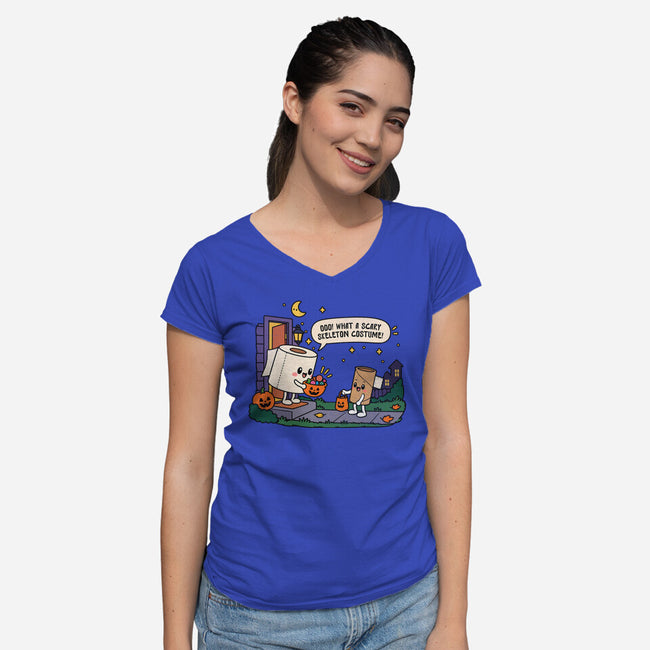 Bare Bones Halloween-Womens-V-Neck-Tee-benyamine12