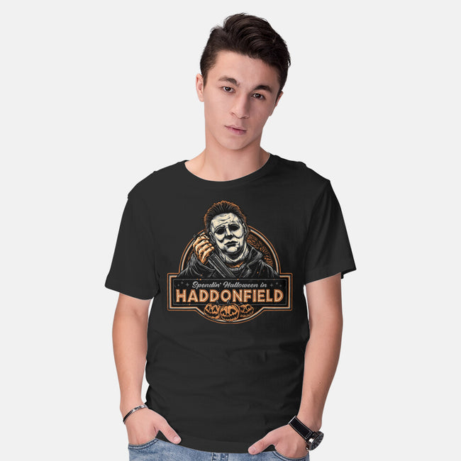 Halloween In Haddonfield-Mens-Basic-Tee-glitchygorilla
