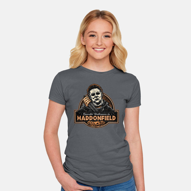 Halloween In Haddonfield-Womens-Fitted-Tee-glitchygorilla