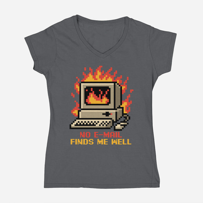 Pixel Email Fire Computer-Womens-V-Neck-Tee-Studio Mootant