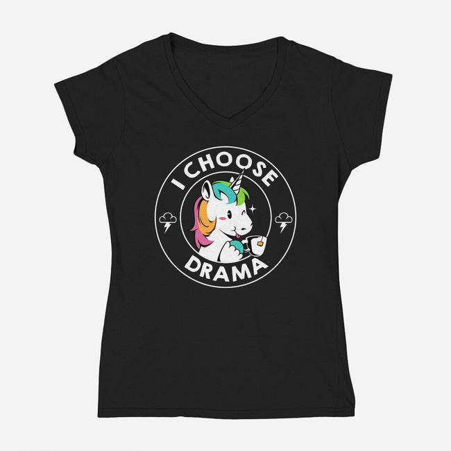 I Choose Drama Kawaii Unicorn-Womens-V-Neck-Tee-tobefonseca