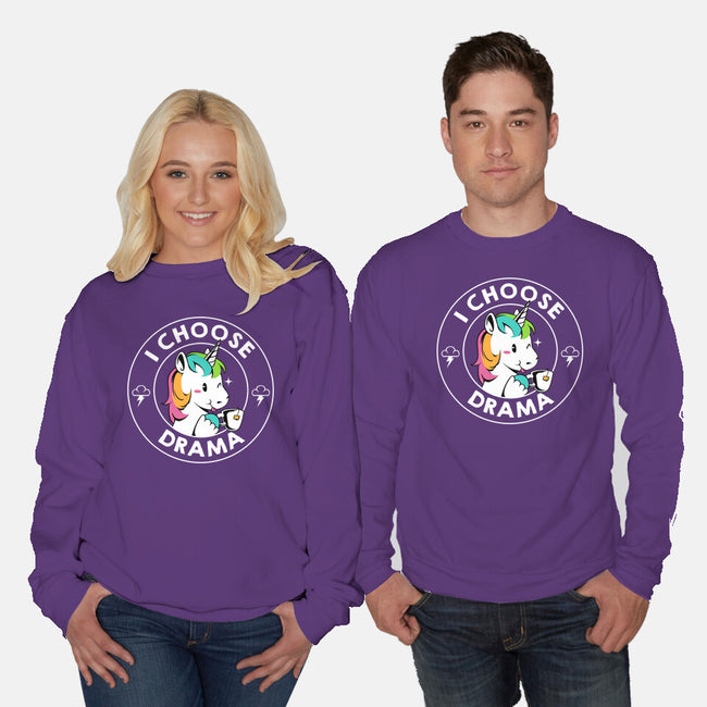 I Choose Drama Kawaii Unicorn-Unisex-Crew Neck-Sweatshirt-tobefonseca