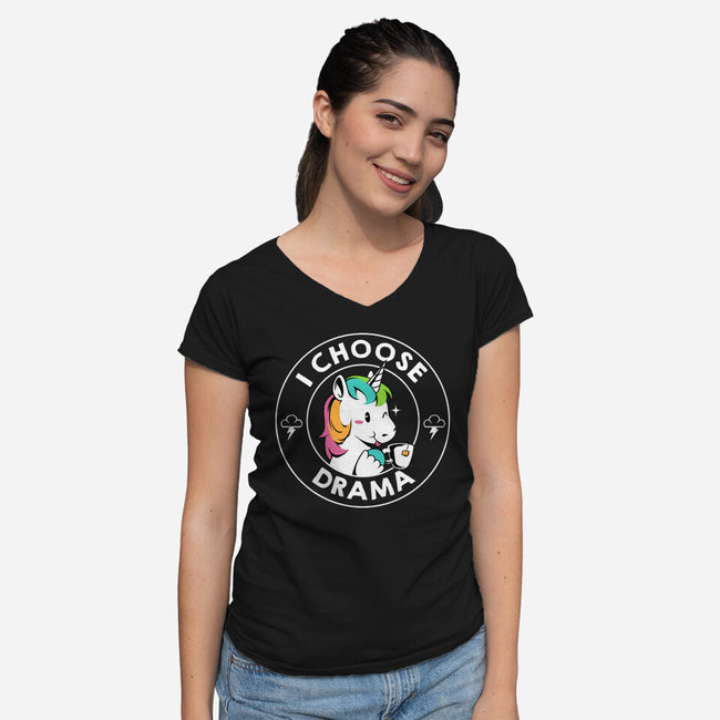 I Choose Drama Kawaii Unicorn-Womens-V-Neck-Tee-tobefonseca