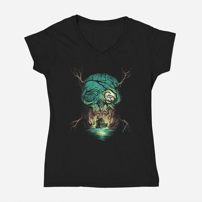 Spooky Ship-Womens-V-Neck-Tee-zascanauta
