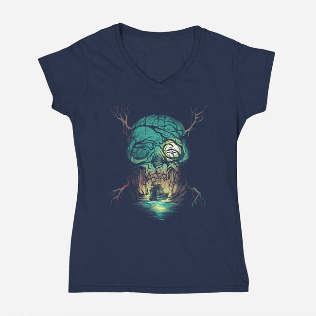 Spooky Ship-Womens-V-Neck-Tee-zascanauta