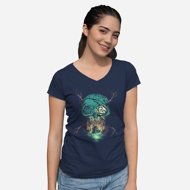 Spooky Ship-Womens-V-Neck-Tee-zascanauta