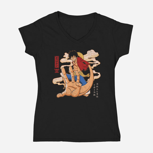 The Strawhat Captain-Womens-V-Neck-Tee-grevalra
