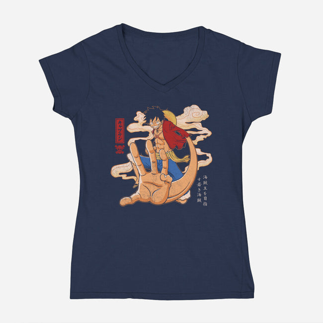 The Strawhat Captain-Womens-V-Neck-Tee-grevalra