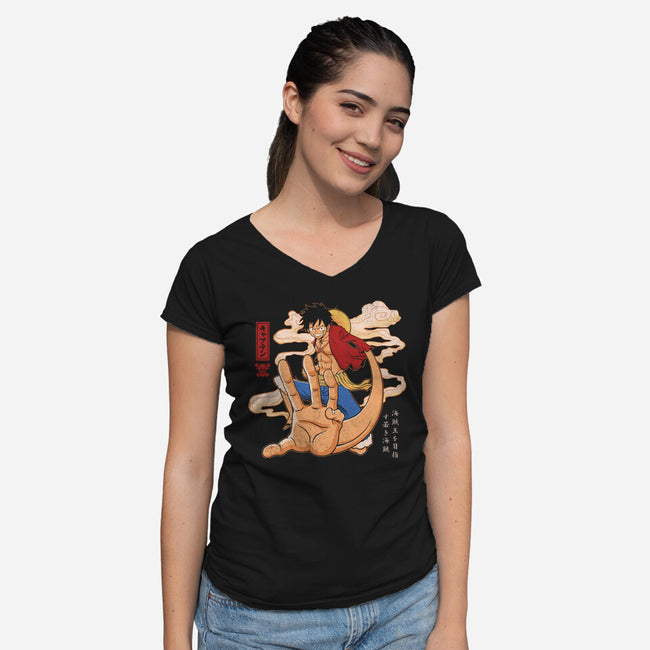 The Strawhat Captain-Womens-V-Neck-Tee-grevalra