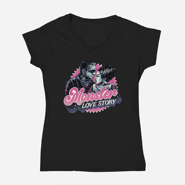 Monster Love Story-Womens-V-Neck-Tee-glitchygorilla