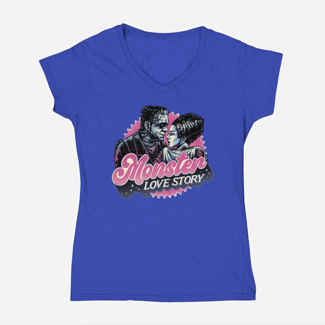 Monster Love Story-Womens-V-Neck-Tee-glitchygorilla