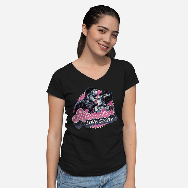 Monster Love Story-Womens-V-Neck-Tee-glitchygorilla