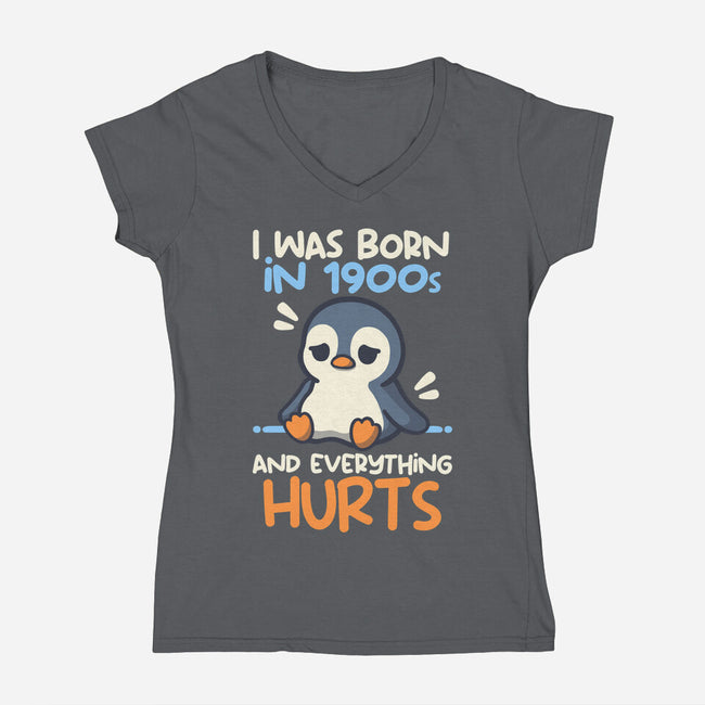 Penguin Born In 1900s-Womens-V-Neck-Tee-NemiMakeit