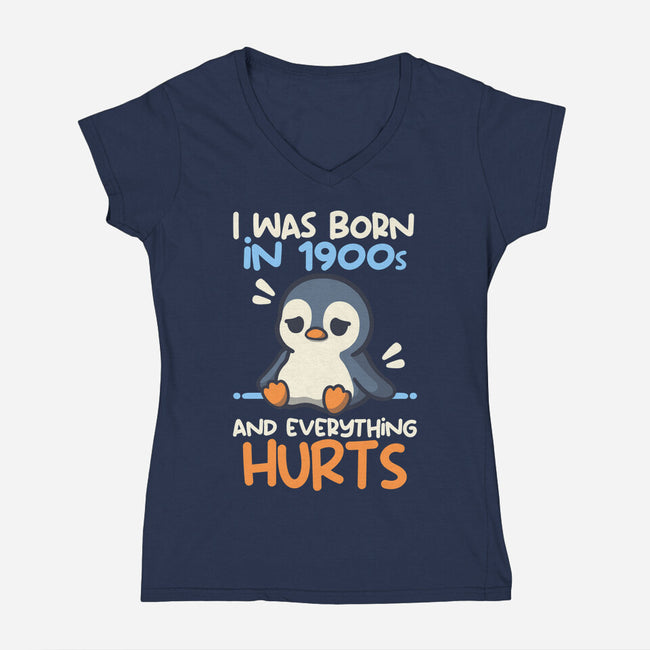 Penguin Born In 1900s-Womens-V-Neck-Tee-NemiMakeit
