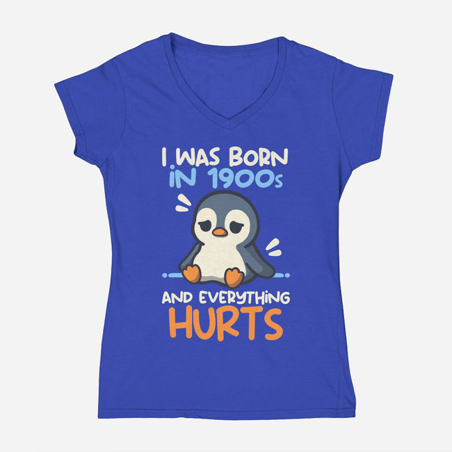 Penguin Born In 1900s-Womens-V-Neck-Tee-NemiMakeit