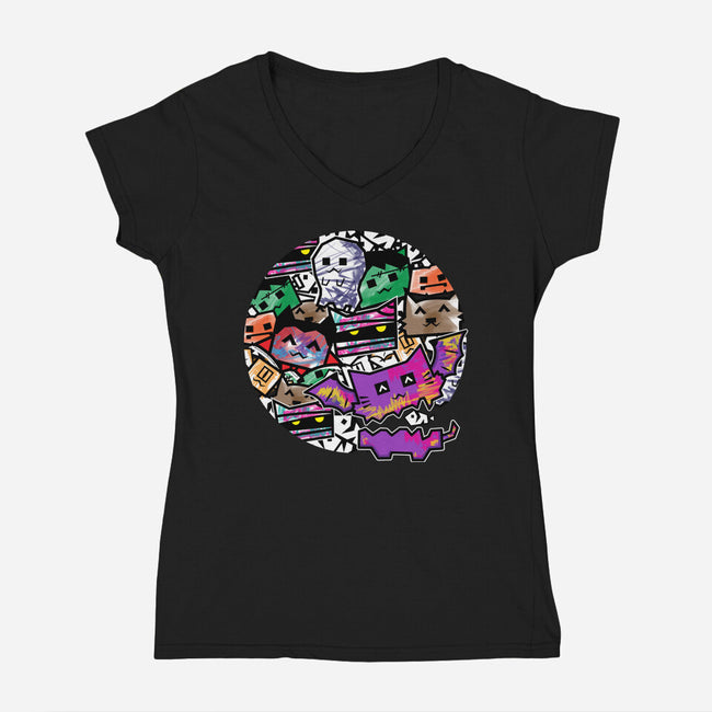 HallowDoodle Monsters-Womens-V-Neck-Tee-bloomgrace28