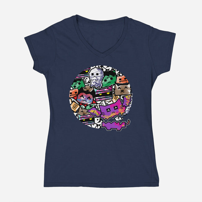 HallowDoodle Monsters-Womens-V-Neck-Tee-bloomgrace28