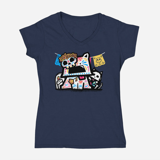 A Dog's Day Of The Dead-Womens-V-Neck-Tee-bloomgrace28