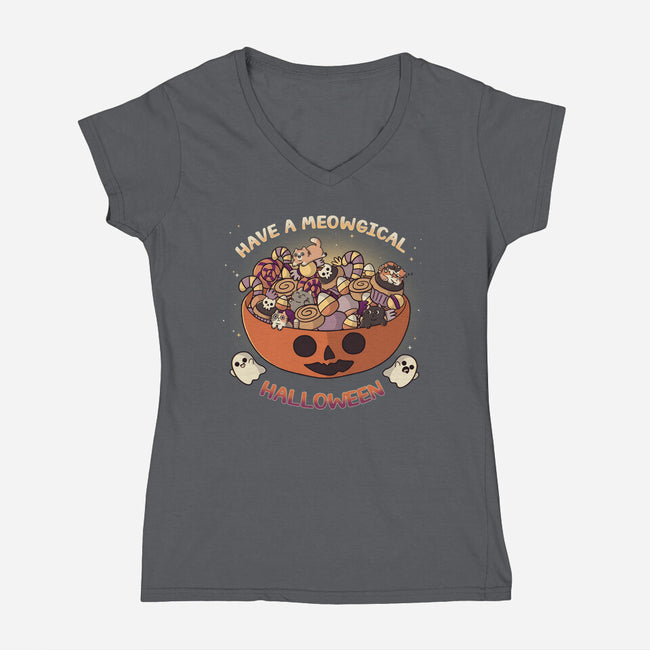 Meowgical Halloween-Womens-V-Neck-Tee-Freecheese