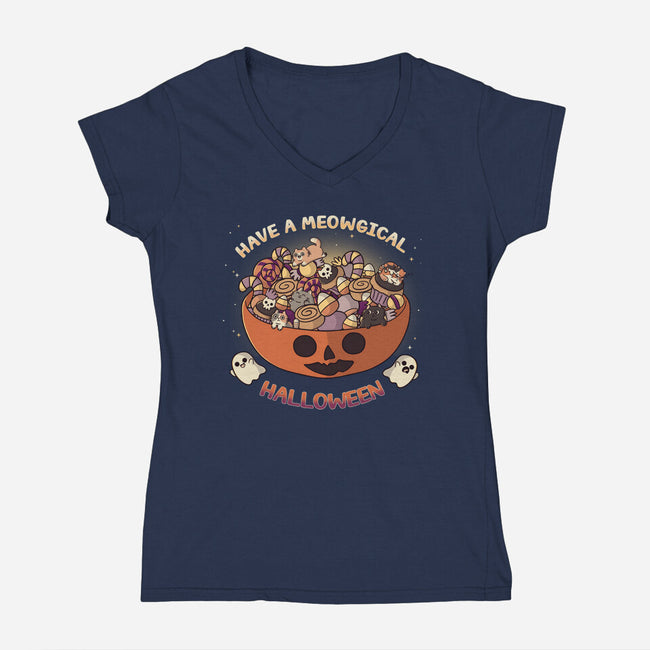 Meowgical Halloween-Womens-V-Neck-Tee-Freecheese