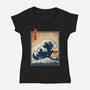 The Great Catzilla Wave-Womens-V-Neck-Tee-erion_designs