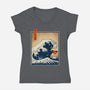 The Great Catzilla Wave-Womens-V-Neck-Tee-erion_designs