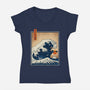 The Great Catzilla Wave-Womens-V-Neck-Tee-erion_designs