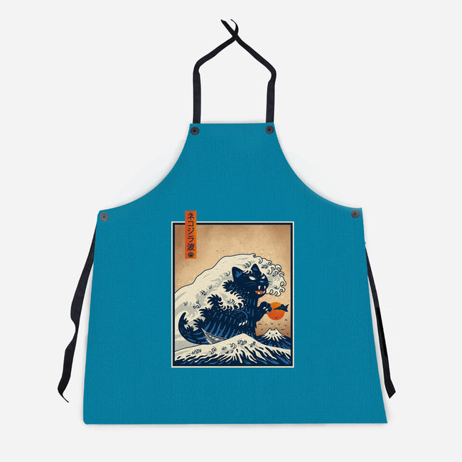 The Great Catzilla Wave-Unisex-Kitchen-Apron-erion_designs