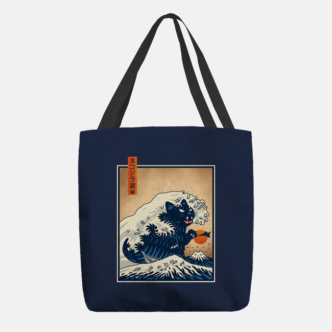 The Great Catzilla Wave-None-Basic Tote-Bag-erion_designs