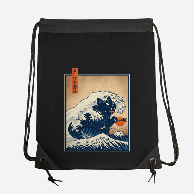 The Great Catzilla Wave-None-Drawstring-Bag-erion_designs